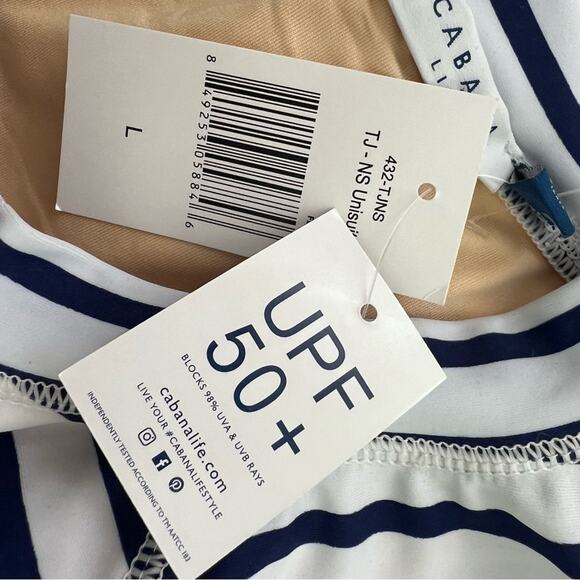 Cabana Life Navy striped zipup Unisuit 50+UPF Size Large NWT - Picture 10 of 12